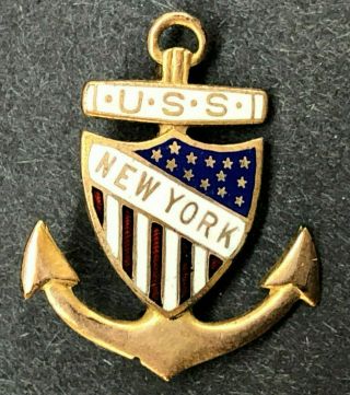 Wwi 1912 Uss York Launching Pin Us Navy Battleship Anchor Badge Vintage