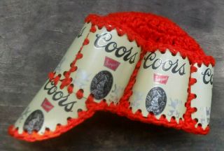 Vintage 70s Coors Beer Can Hat Crochet Knit Retro Handmade Baseball Style