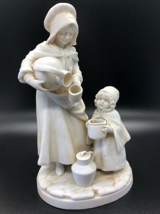 Antique Vintage German Bisque Figurine Statue Mother And Child Pouring Water