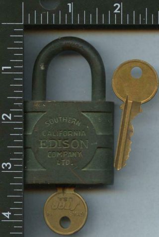 Antique Vintage Yale & Towne Southern California Edison Co Brass Padlock Keys 2