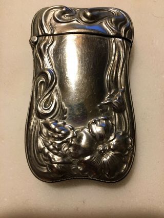 Antique Art - Nouveau Sterling Silver Vesta Case Match Box Matchsafe W/ Striker