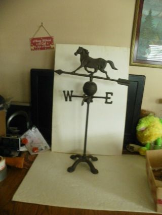 Vintage Cast Iron Racing Horse Weather Vane On Stand = Adjustable By Hand