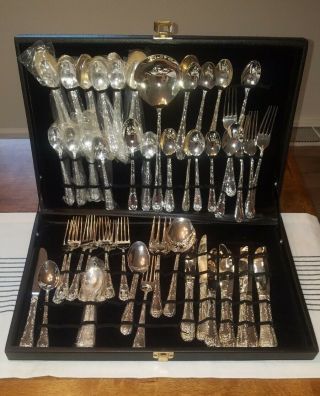 Antique Wm Rogers & Sons Gold Plated Flatware Serving Set 62pc.  (enchanted Rose)