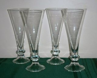 Set 4 Vtg Weighted Clear Crystal Pilsner Beer Glasses Footed Stems 10 " Tall