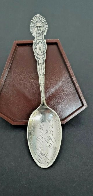 Antique Sterling Silver Souvenir Spoon Full Figure Native American Yellowstone