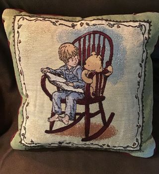 Vintage Tapestry Winnie The Pooh Christoper Robin Pillow Disney 16x16