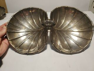 Antique 1934 Reed & Barton Silver Plated Double Clam Shell Or Leaf Footed Tray