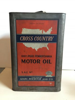 Cross Country Vintage Motor Oil Can 5 Gallons