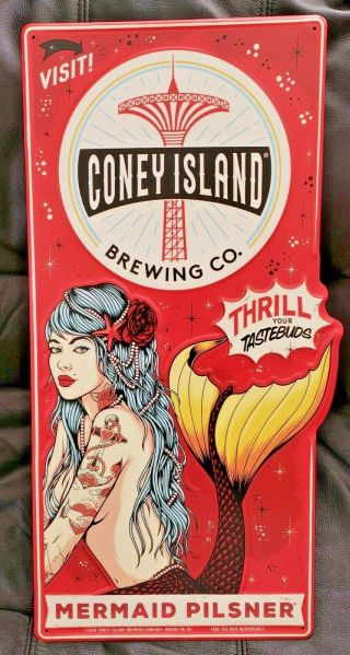 Coney Island Brewing Company Mermaid Metal Tacker Craft Beer Sign Brewery