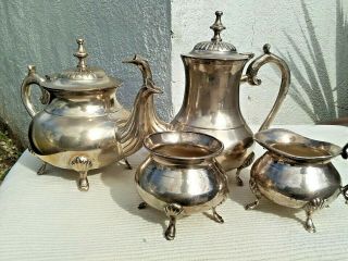 Vintage Silver Plated E P N S Tea Coffee Set - Ornate Feet & Handles