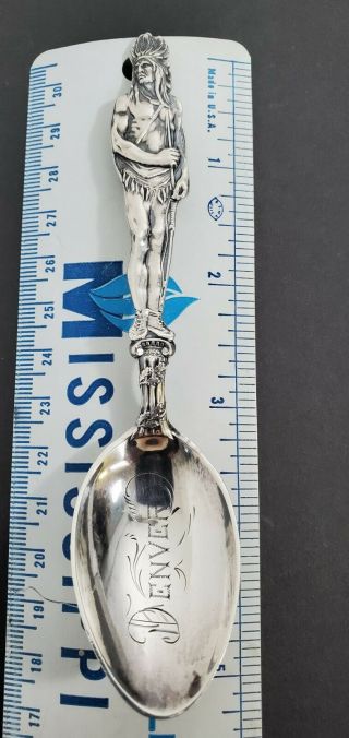 Antique Sterling Silver Souvenir Spoon Full Figure Native American Denver 3
