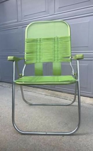 Vintage Green Vinyl Tube Plastic Aluminum Folding Lawn Chair