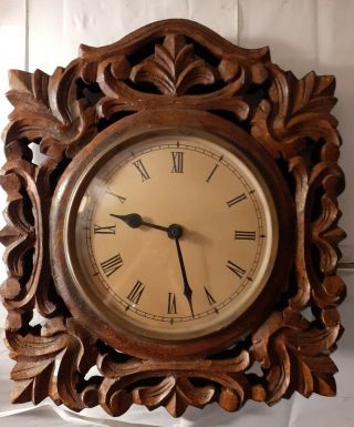 Vintage Hand Carved Solid Wood Wall Clock Slab Rustic Cabin