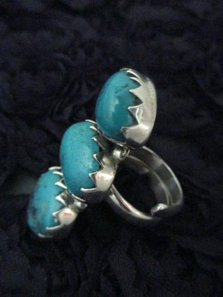 Old Pawn Vintage Navajo Turquoise Sterling Silver Three Stone Adjustable Ring