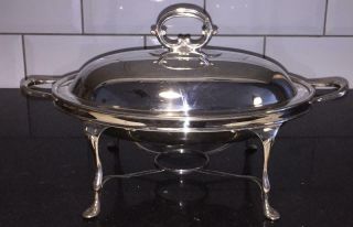 Elegant Antique William Hutton Silver Plated Entree Dish With Attached Stand
