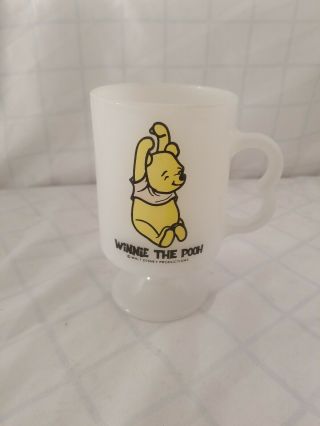 Disney Winnie The Pooh Vintage White Milk Glass Pedestal Coffee Cup Mug Euc