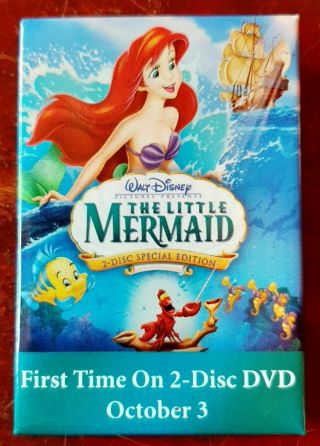 Walt Disney Little Mermaid Promotional On Dvd October 3rd Button Pin