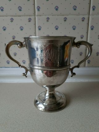 Vintage Monogrammed Silver Plated Twin Handle Trophy