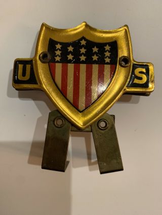 Vintage 1940’s Us American Flag Shield Holder - 5 Flag Topper 3 " X 2.  5 " W/bracket