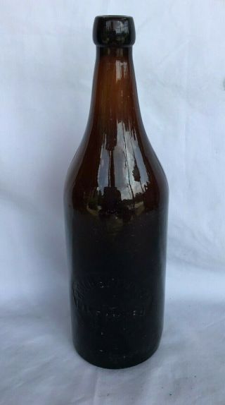 Vintage Embossed Blob Top Amber Beer Bottle Bosch Brewing Lake Linden Michigan