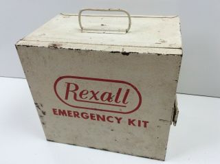 Vintage Rexall Metal Emergency First Aid Kit Wall Cabinet Full Of Old Products