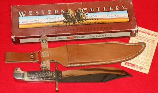 Vintage Western W49 Bowie Knife Usa Made " M " 1989 Date With Stag Handle Boxed