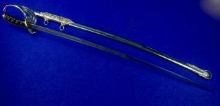 Vintage US Pre WW2 German Made Presentation Engraved Officer ' s Sword w/ Scabbard 3