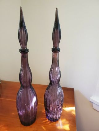 Vintage Purple Amethyst Glass Decanter Empoli Mid Century Set Of 2