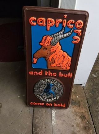 Vintage Schlitz Malt Liquor Beer Sign Capricorn The Bull Man Cave Bar Gas Oil