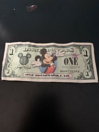 One 2003 Mickey Mouse Disney Dollar $1 Bill - A Little
