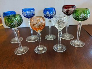 Vintage Set Of 8 Czech Cut To Clear Cordial Glasses