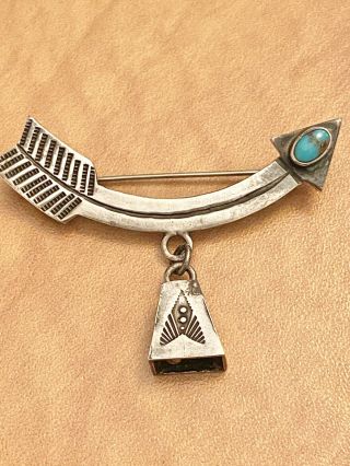 Vintage Fred Harvey Era Navajo Turquoise Sterling Silver Arrow Pin 2”l