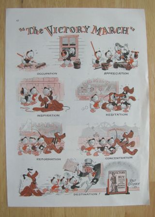 0240 Wwii Disney Donald Duck Pluto Cartoon Page " The Victory March " 1942