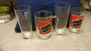 Set Of Four (4) Iconic Canadian Beer Glasses - Carling Red Cap & Black Label