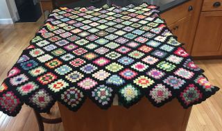 Vintage Granny Square Crochet Afghan Blanket (58 " X 40 " - 1955)