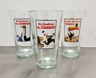 Guinness 3 Pint Beer Glasses " Lovely Day " Toucan And Lion My Ostrich