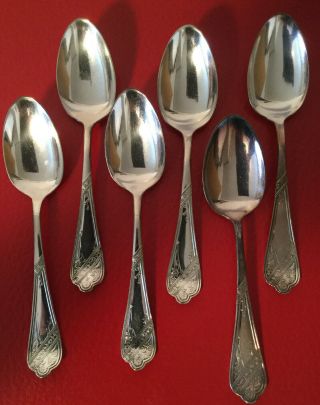 Vintage Holmes & Edwards Silverplate Lyonnaise Eastlake 6 Soup Spoons
