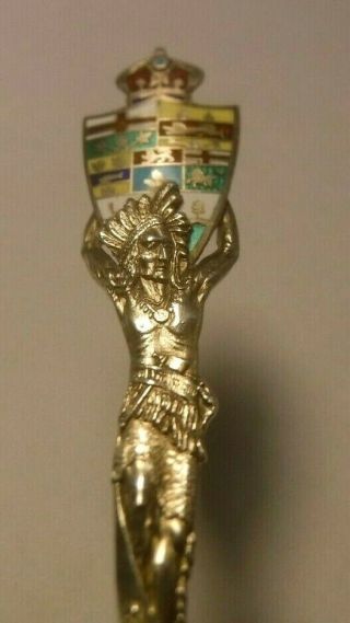 Vintage Figural Indian Toronto Sterling Silver Enamel Souvenir Spoon 5 1/8 "