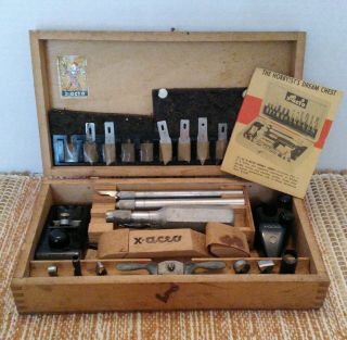 Vintage 1940 - 50 X - Acto Knife Set Hobby Chest 86 Dovetail Wooden Box