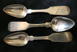 3 Early American Coin Silver Spoons Cc,  S Curtiss Candee,  Stiles 1832 Antique