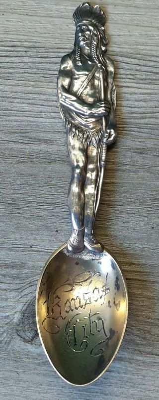 Antique Sterling Silver Souvenir Spoon Full Figure Native American Kansas City
