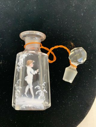 Vintage Mary Gregory Cut Glass Perfume Bottle,  Boy With Colored Face And Hands