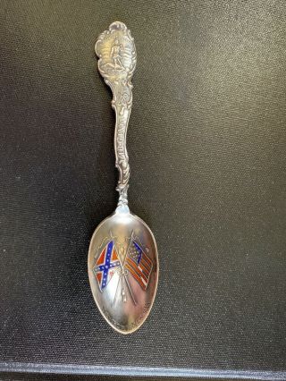 Antique Sterling Silver Souvenir Spoon Old Point Comfort Virginia Enamel Flags