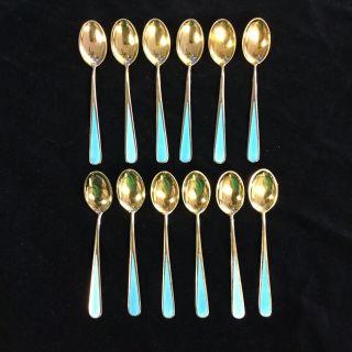 Vintage Set/12 J.  Tostrup Norway Sterling Demitasse Spoons Bonded Gold