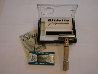 Vintage 1961 Gillette Adjustable Razor Fatboy G2 Case W/blades