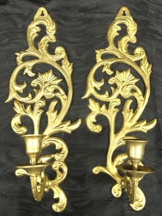 Vintage 15” Solid Brass Wall Sconces - Candle Holder Sconces Scroll