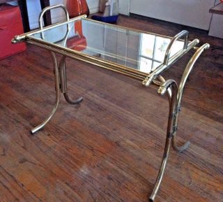Vintage Retro Brass Gold Tone Table W/ Removable Glass Serving Tray