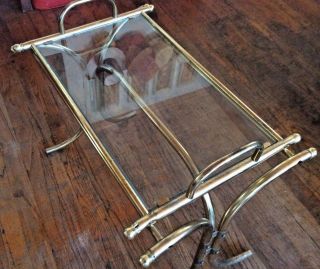 Vintage retro Brass gold tone Table w/ Removable Glass Serving Tray 2
