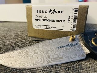 First Production 262 Benchmade Gold Class Mini Crooked River Damasteel Blade