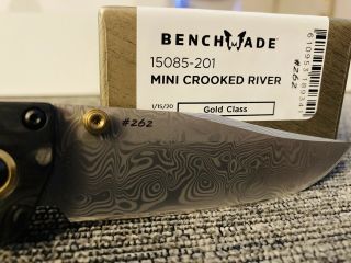 First Production 262 Benchmade Gold Class Mini Crooked River Damasteel Blade 2